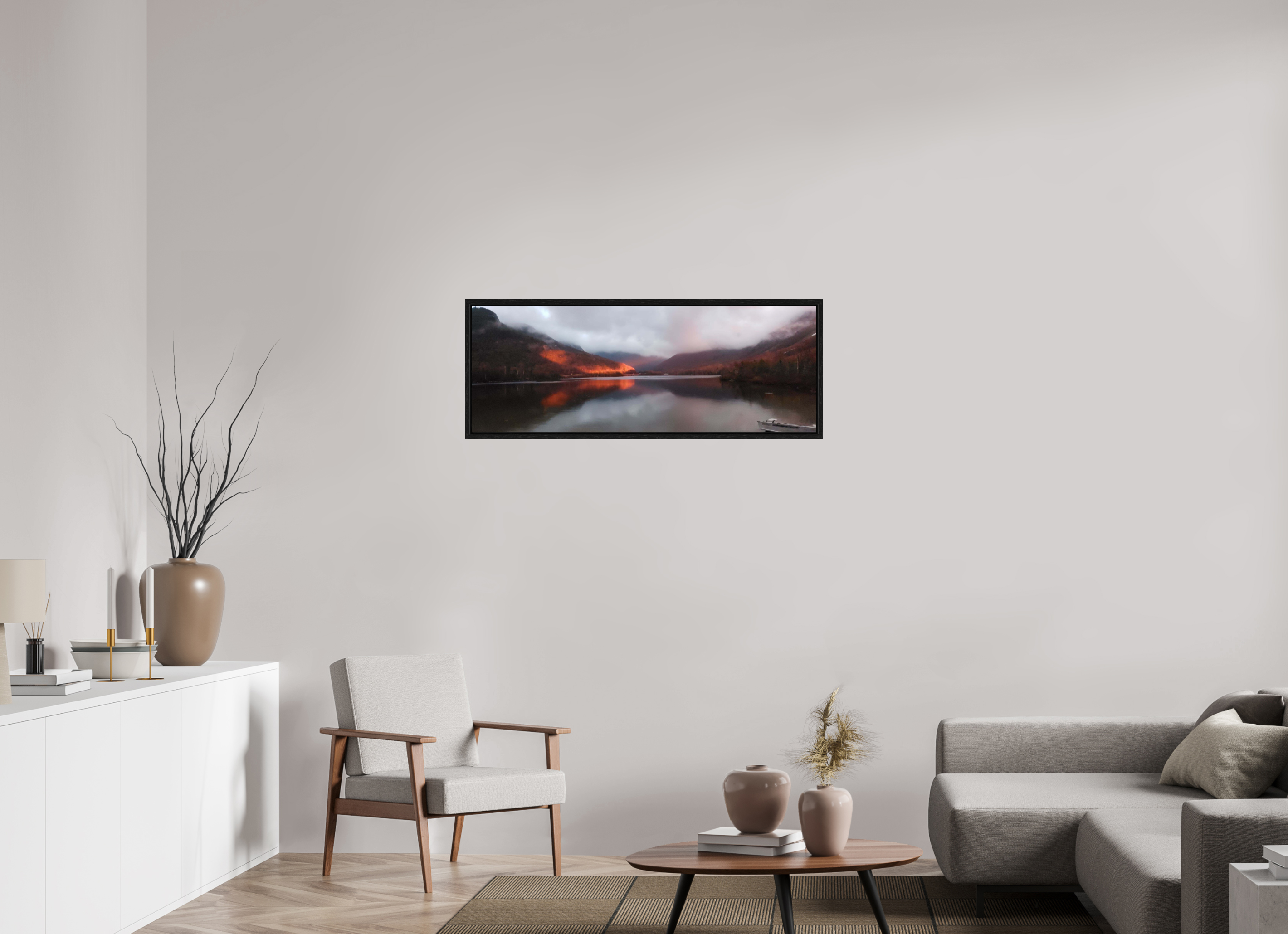43.6 x 16″, Floater Frame The burning reflection of Echo Lake