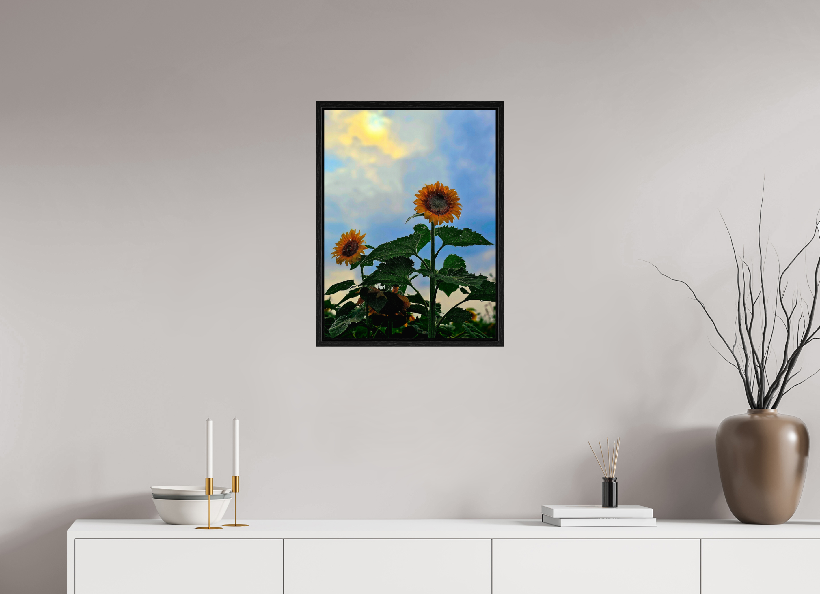 18 x 24″, Floater Frame Sunflowers In Spring