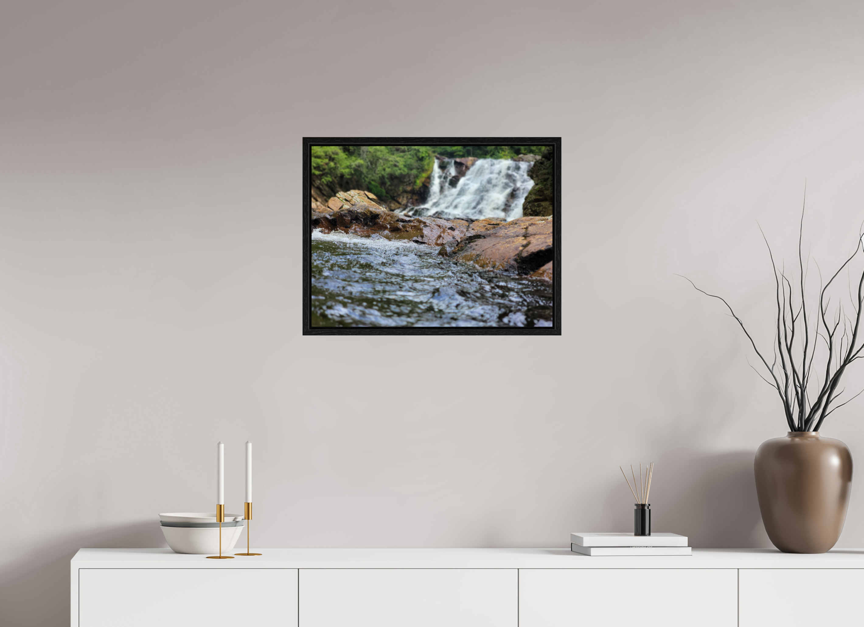 24 x 18″, Floater Frame The Rush Of Bebe Falls