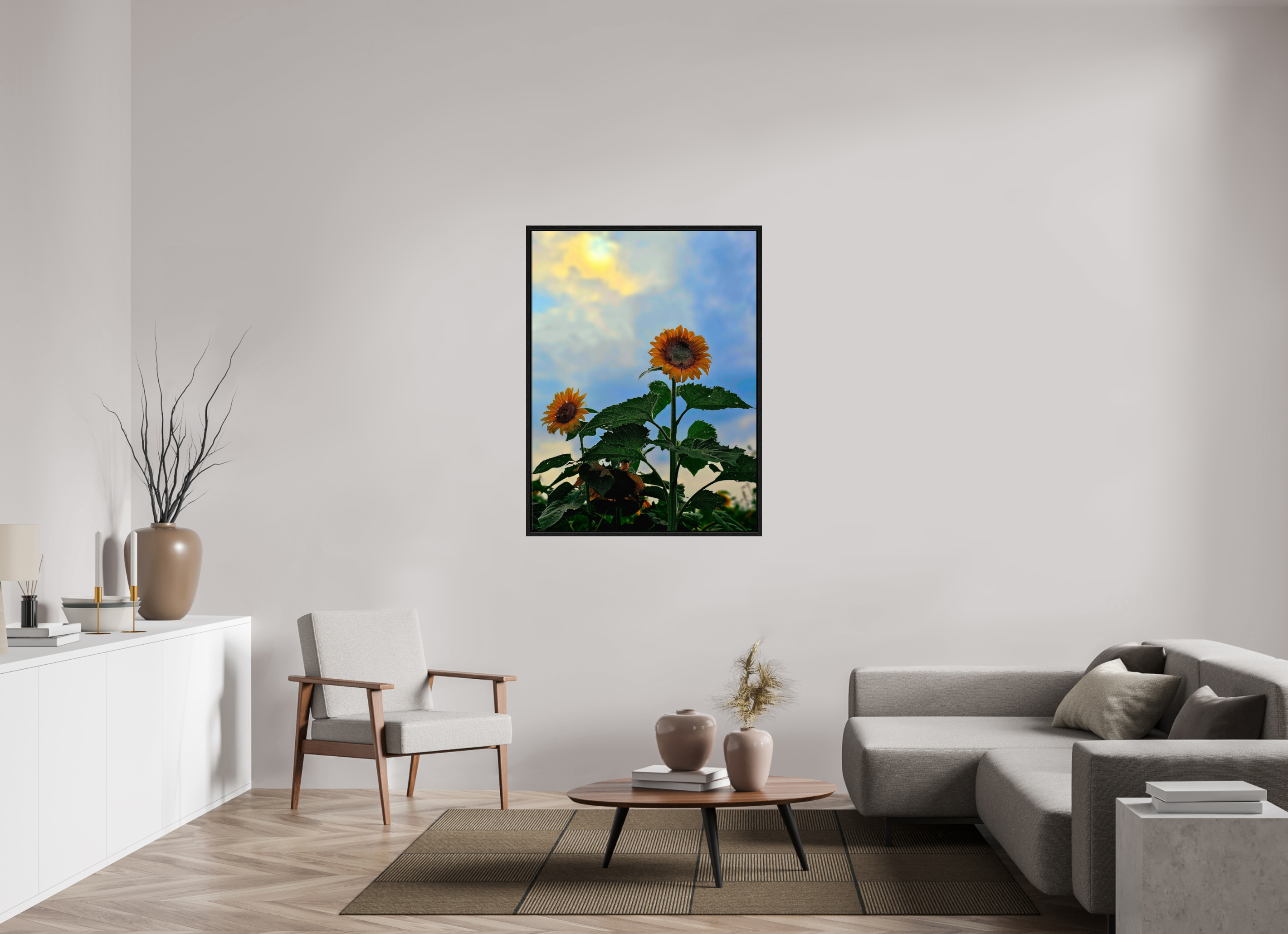 36 x 48″, Floater Frame Sunflowers In Spring