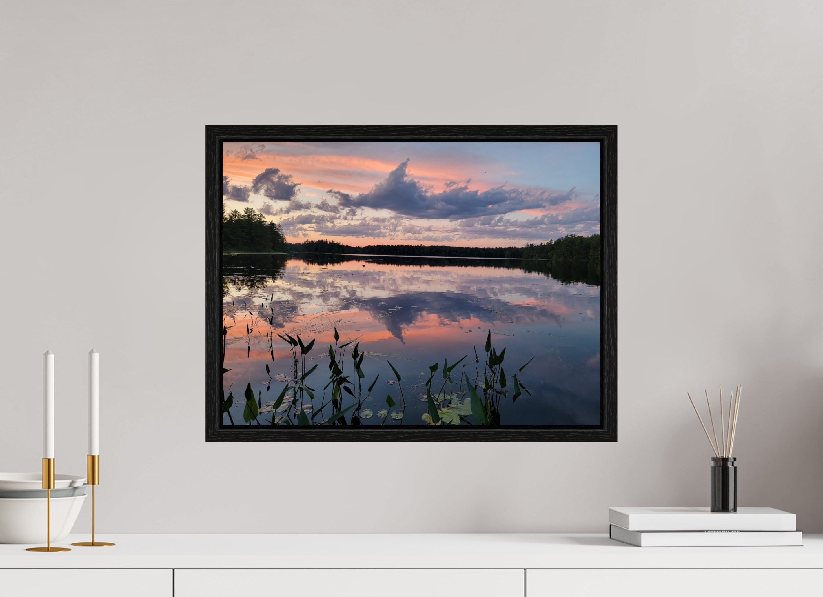 20 x 15″, Floater Frame Sugared Sky Reflections