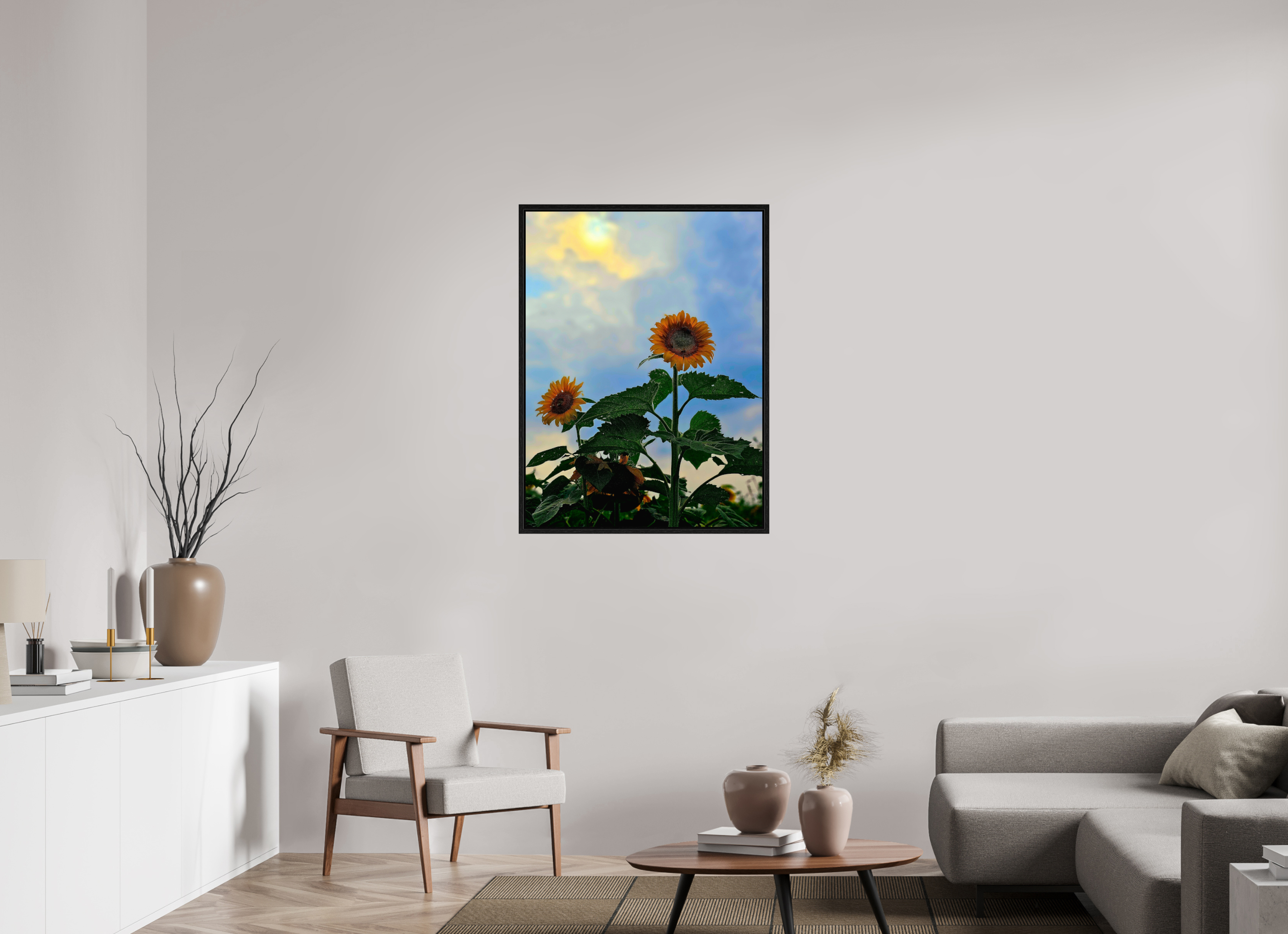 30 x 40″, Floater Frame Sunflowers In Spring