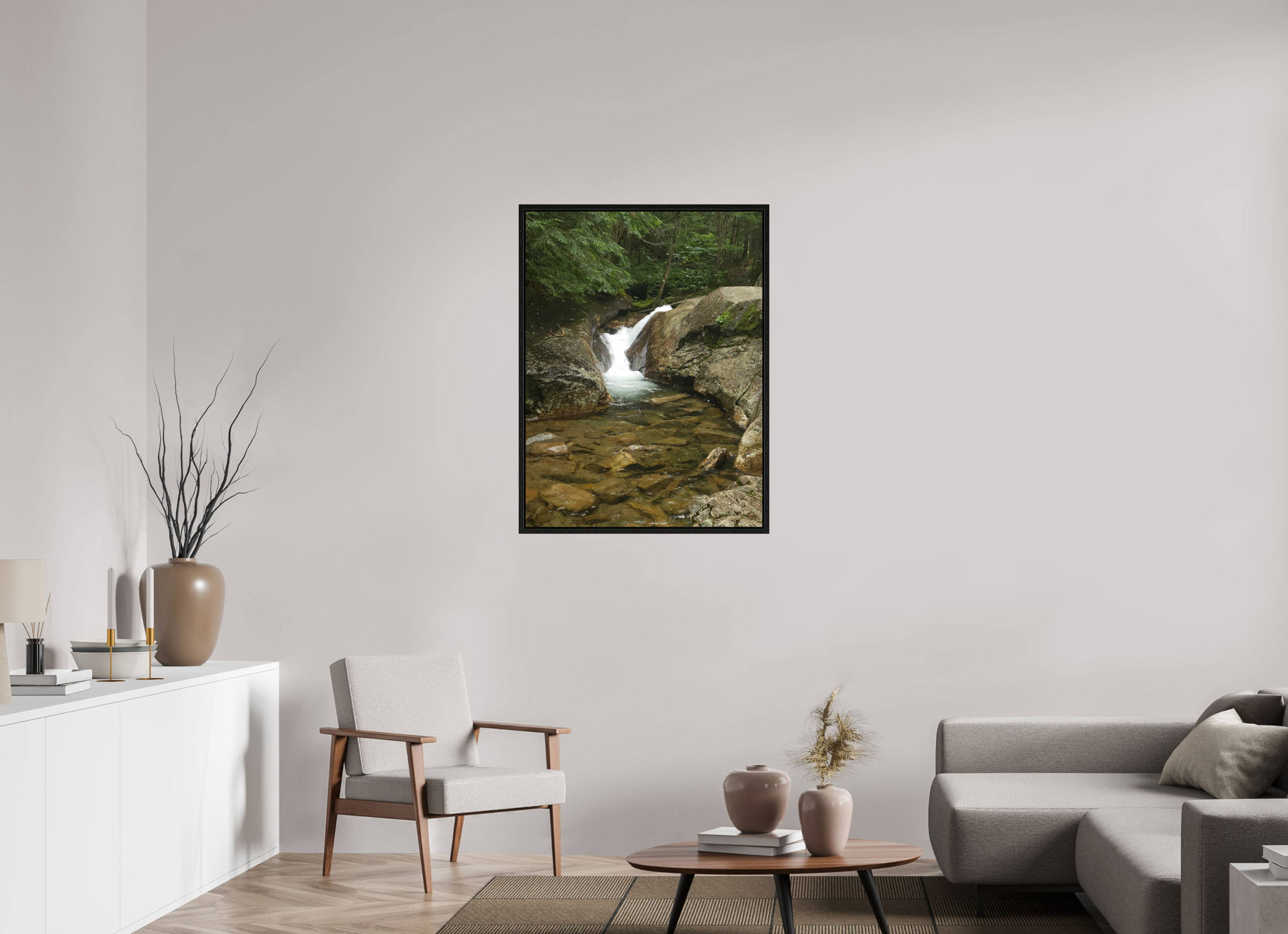 30 x 40″, Floater Frame The Mossy Cascade