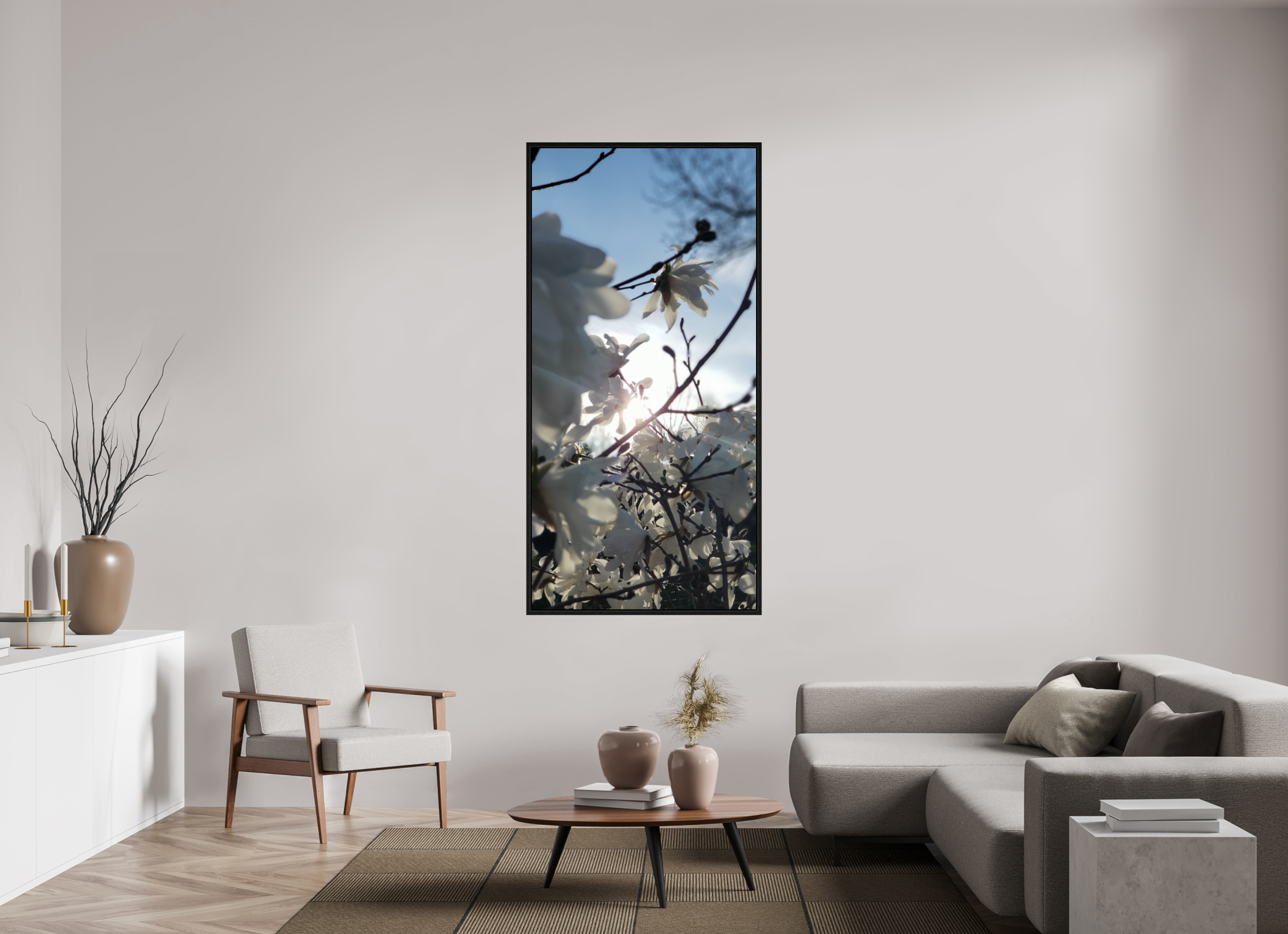 35 x 72″, Floater Frame Where The Sun Finds The Petals