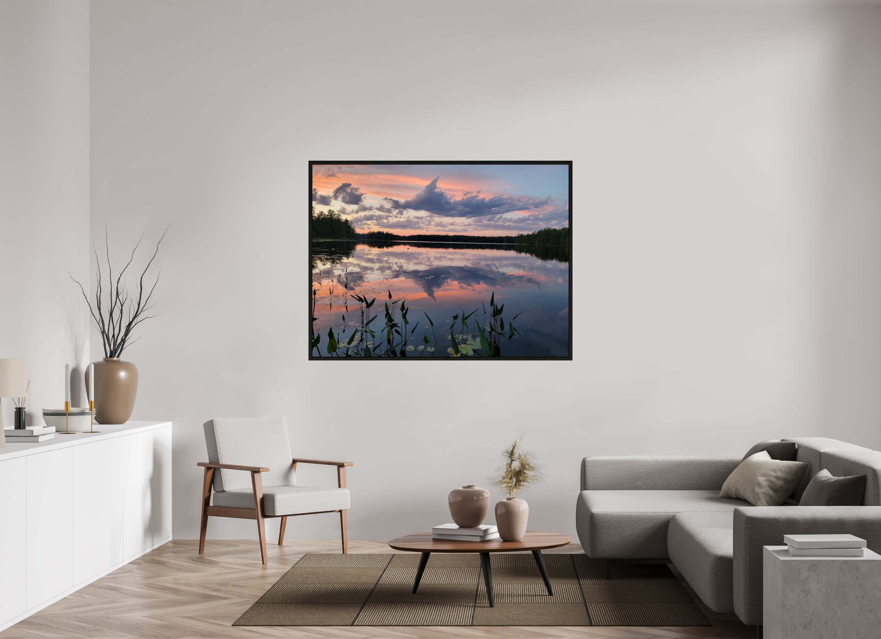 60 x 45″, Floater Frame Sugared Sky Reflections
