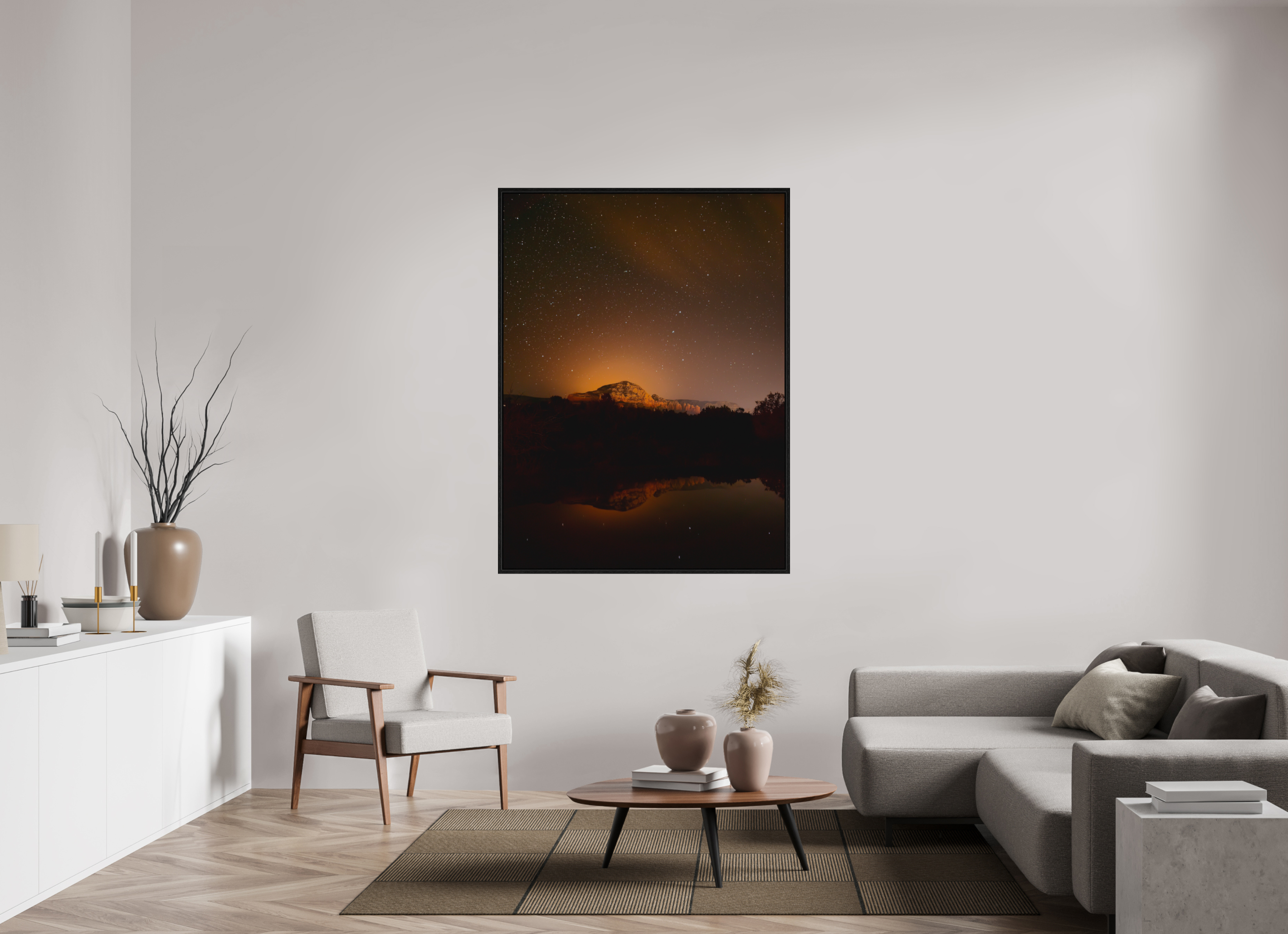 45 x 60″, Floater Frame Thunder Mountain under a thousand stars
