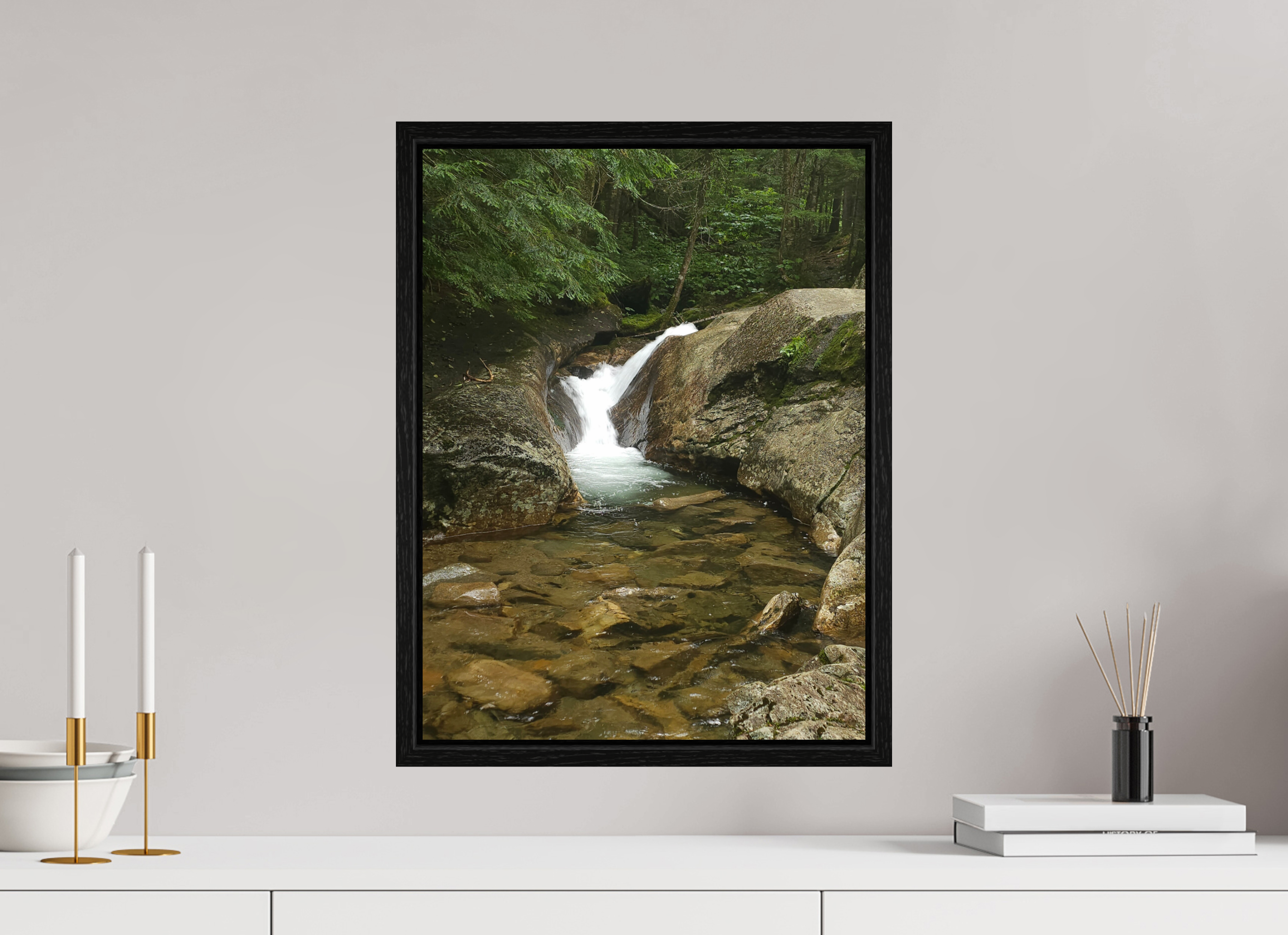 15 x 20″, Floater Frame The Mossy Cascade