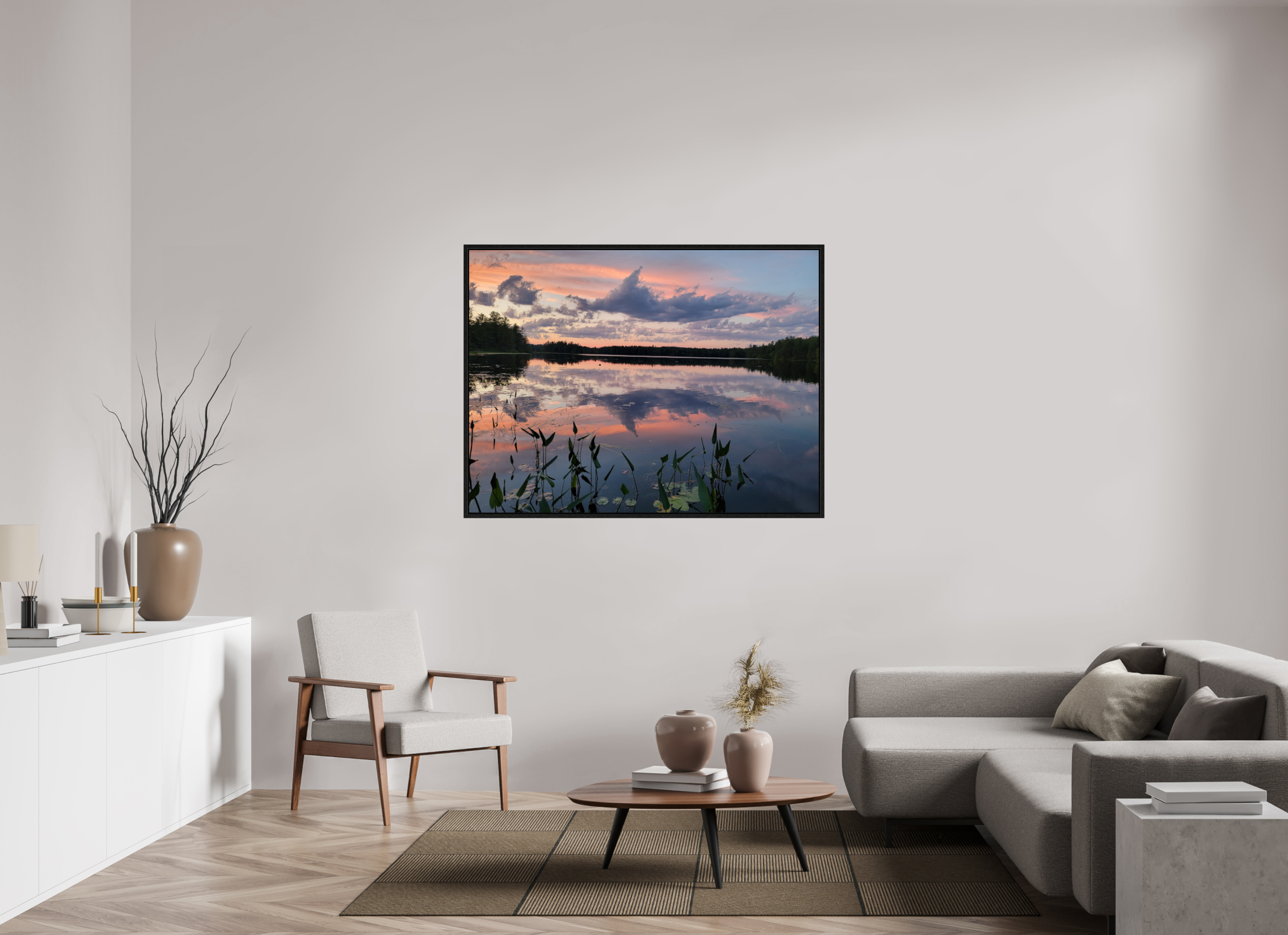 56 x 42″, Floater Frame Sugared Sky Reflections
