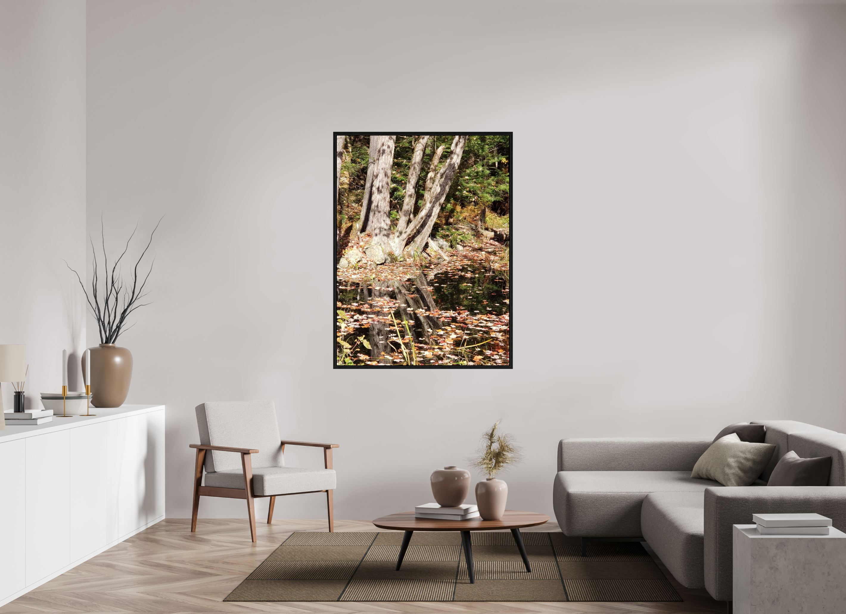 42 x 56″, Floater Frame Falling Into Reflections