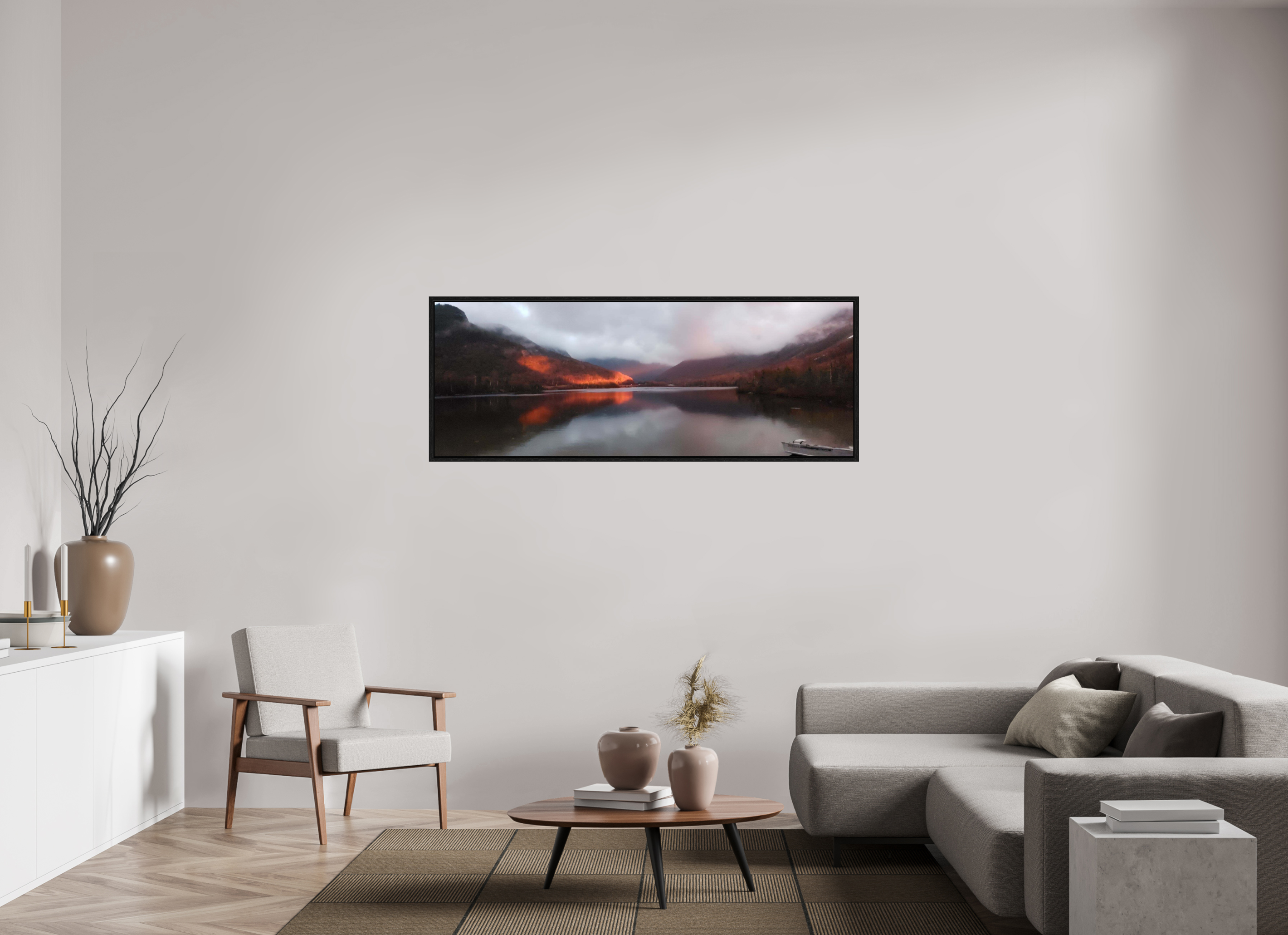 65.4 x 24″, Floater Frame The burning reflection of Echo Lake
