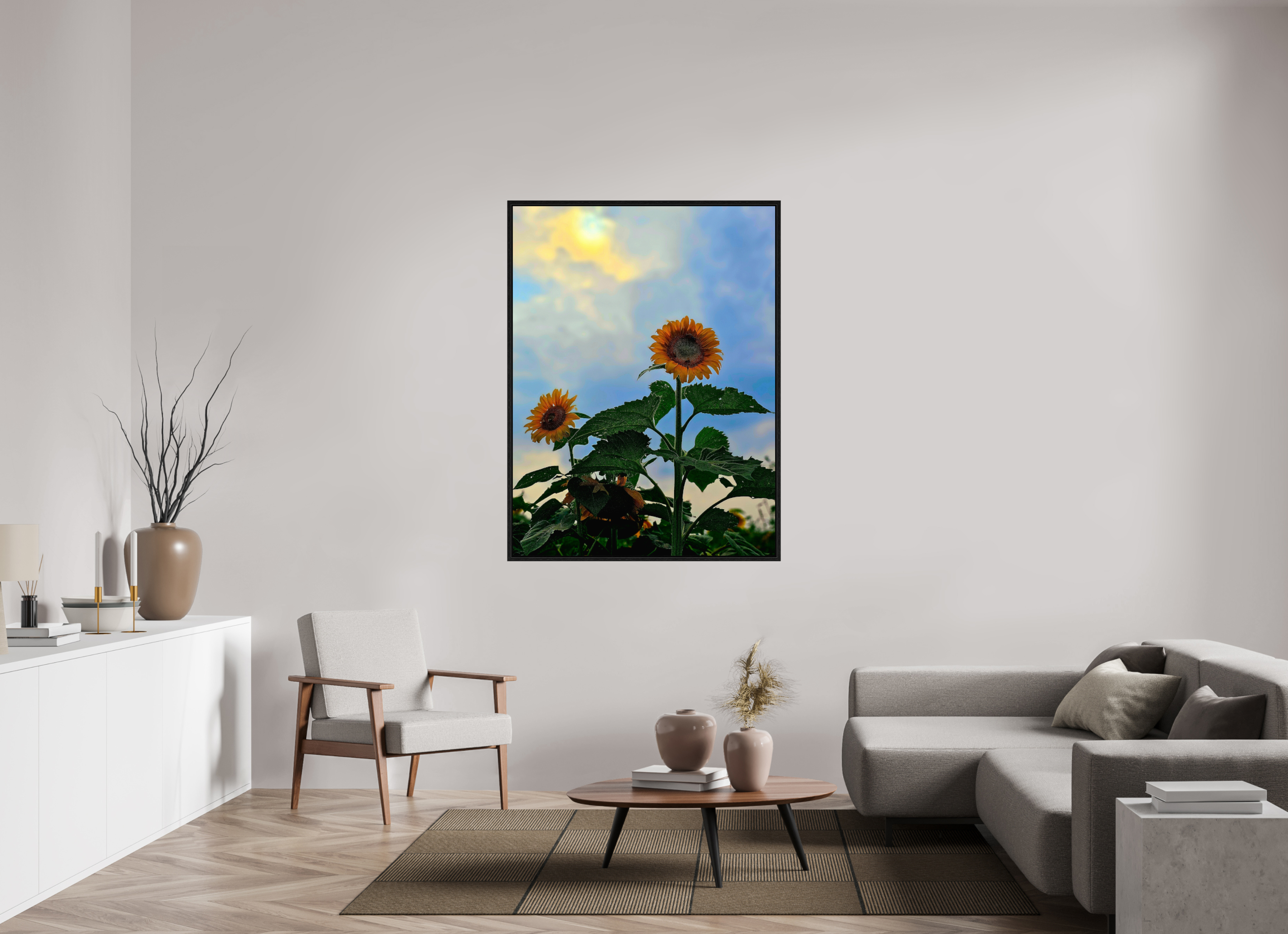 42 x 56″, Floater Frame Sunflowers In Spring