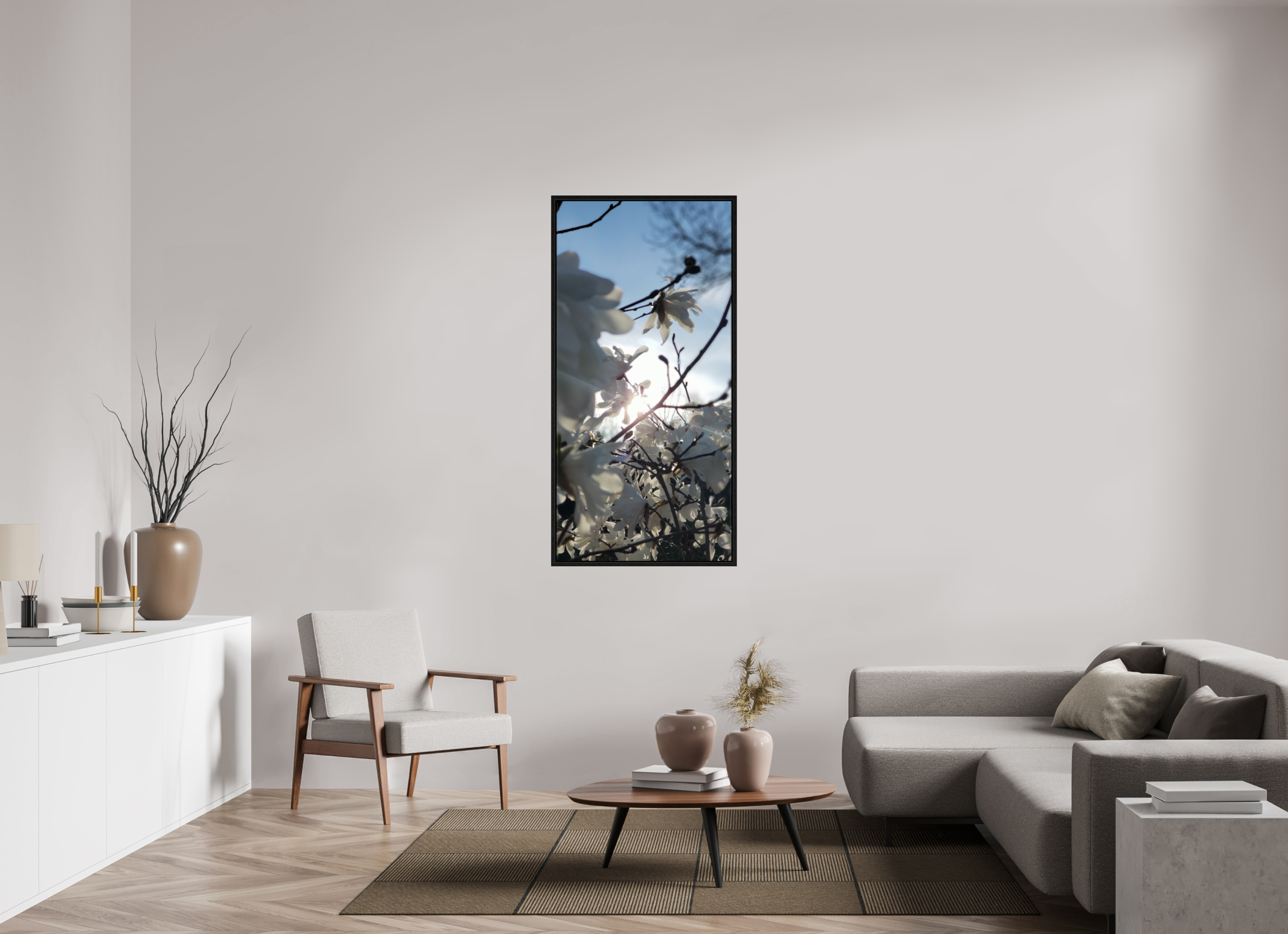 28 x 57.6″, Floater Frame Where The Sun Finds The Petals