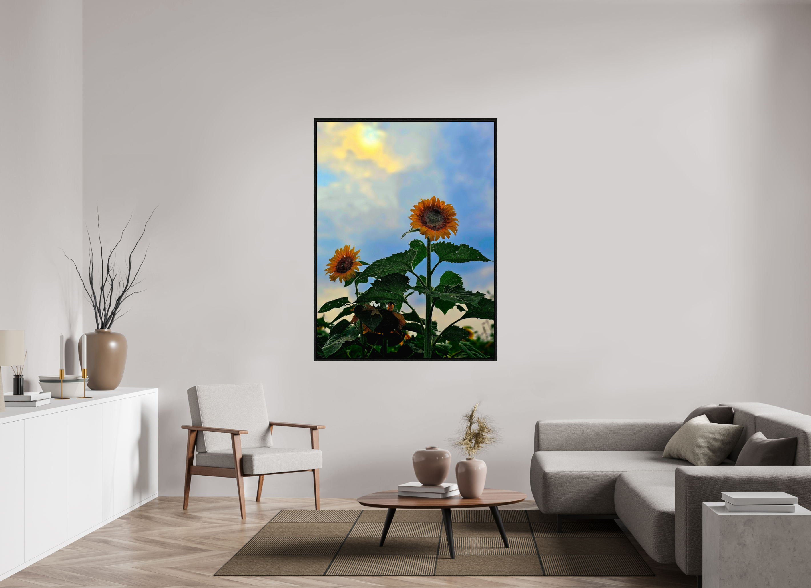 45 x 60″, Floater Frame Sunflowers In Spring