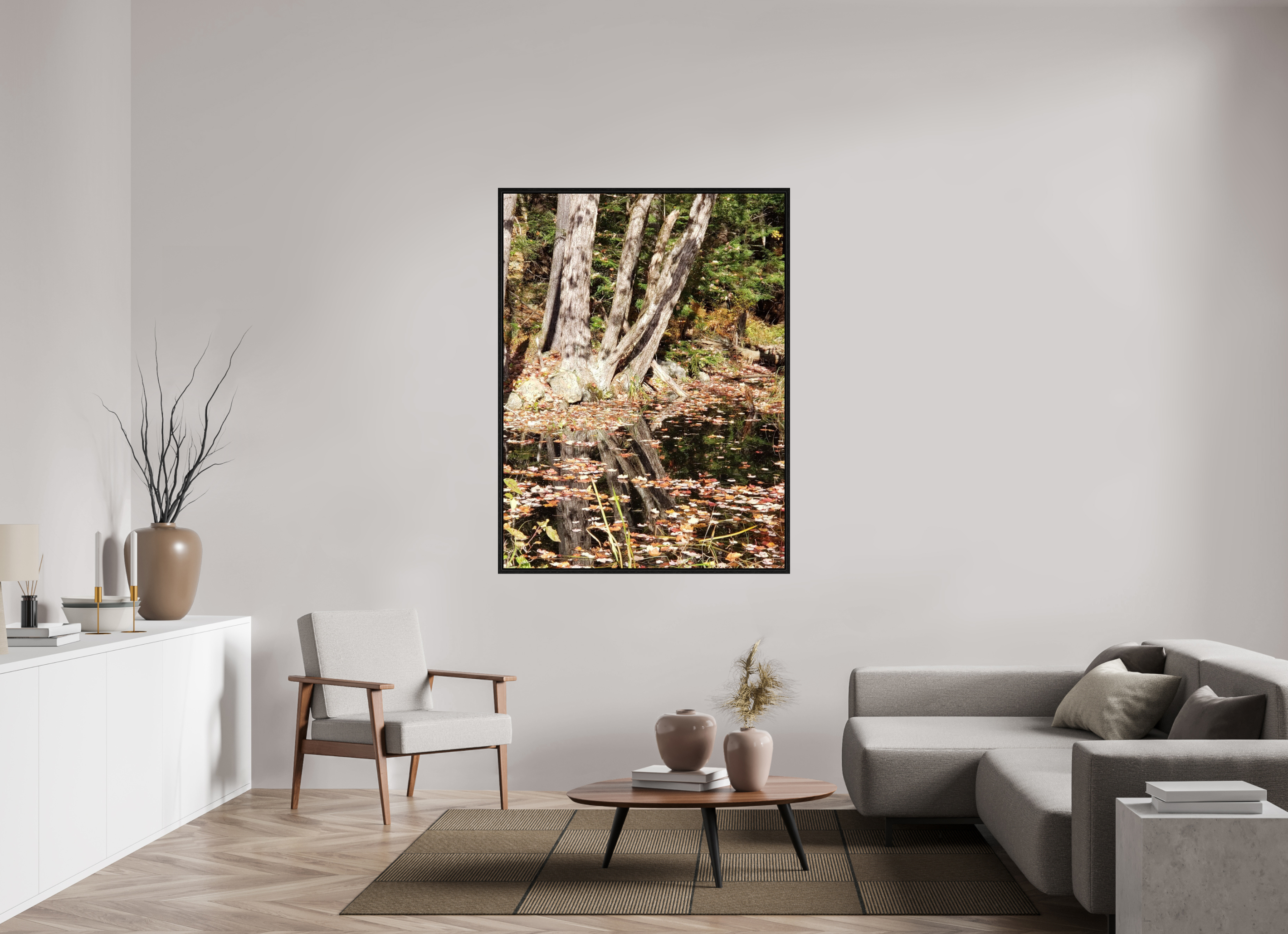 45 x 60″, Floater Frame Falling Into Reflections