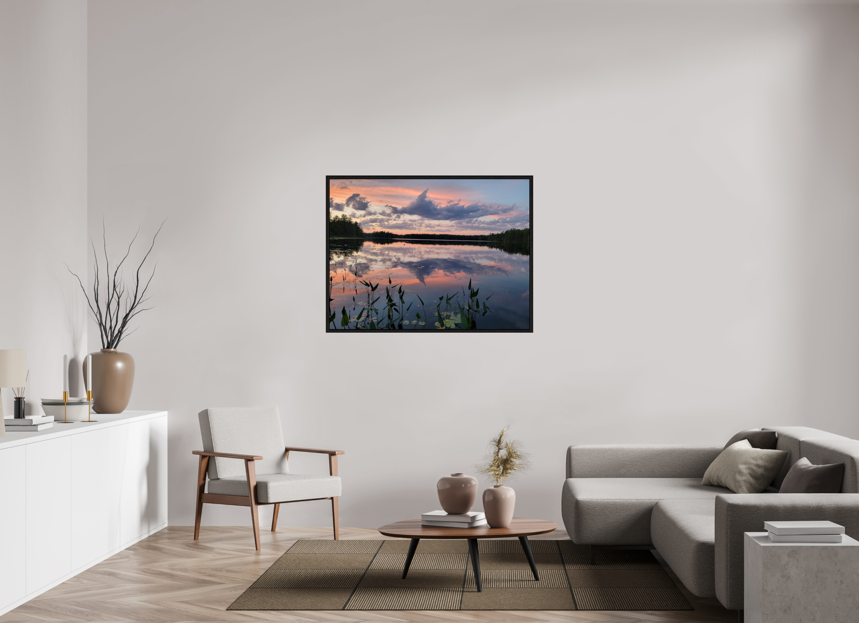 48 x 36″, Floater Frame Sugared Sky Reflections